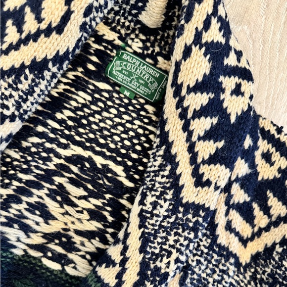 Vintage Ralph Lauren Polo COUNTRY Hand Knit Wool Shawl Cardigan Belted M - Picture 3 of 7